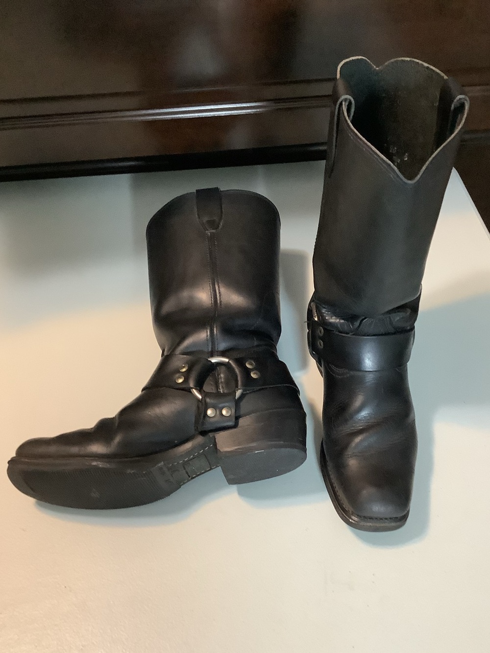 Durango Black Leather Harness Moto Boots